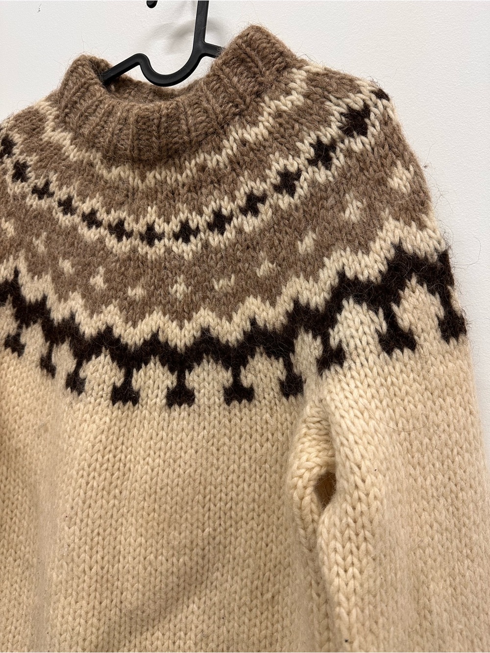 Men's Cream and Brown Nordic Wool Sweater